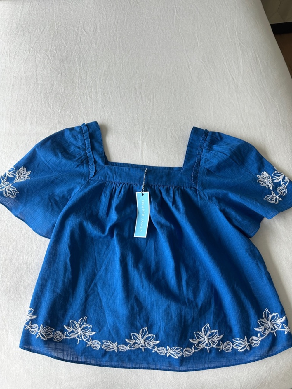 Draper James Royal Blue Embroidered Square-Neck Blouse
